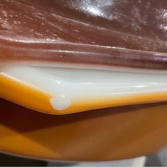 Vintage Old Orchard Pyrex divided casserole with lid 1 quart two tone brown - Picture 10 of 10